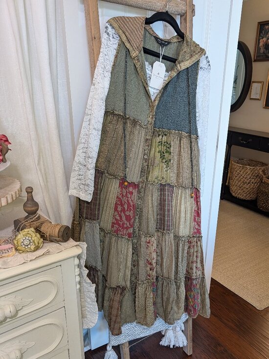 Young Threads Dresses & Skirts - Boho Patchwork Tiered Button-Front Maxi Dress / Duster-GRAVEL(NEW COLOR)